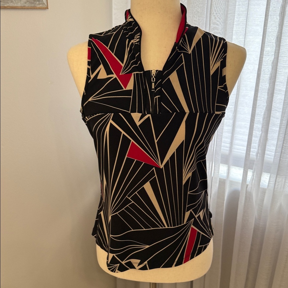 DKNY golf shirt  Black and Red Geometric Sleeveless Blouse
